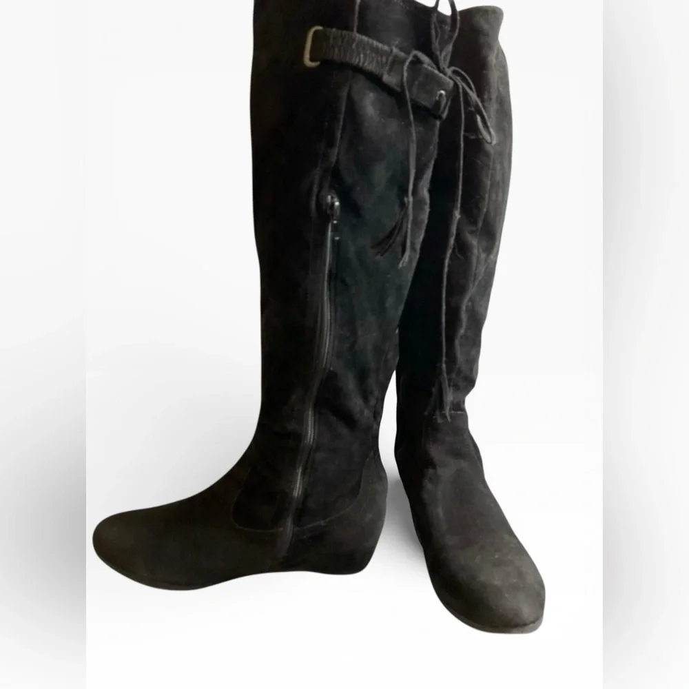 Sleek Black Suede Knee High hidden heel Women's Boots EPOC Size 10